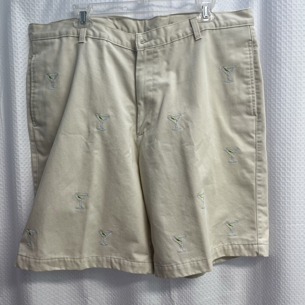 Barry Bricken Men’s Beige Martini Embroidered Chino Shorts 38 Preppy‎ Classic